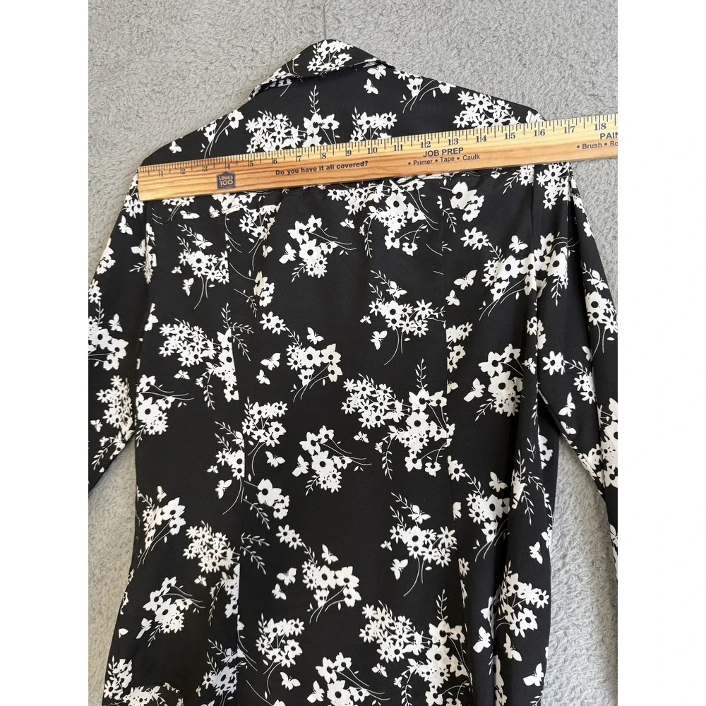 Michael Kors Jacket Womens Medium Black White Floral Full Zip Gold Accents Shirt